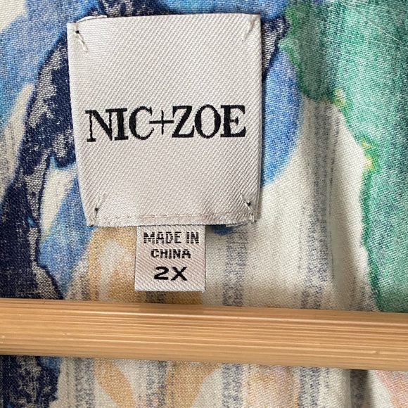 NIC+ZOE Green and Blue Scribble Vines Floral Sleeveless Midi Shirt Dress SZ 2X - Picture 5 of 11